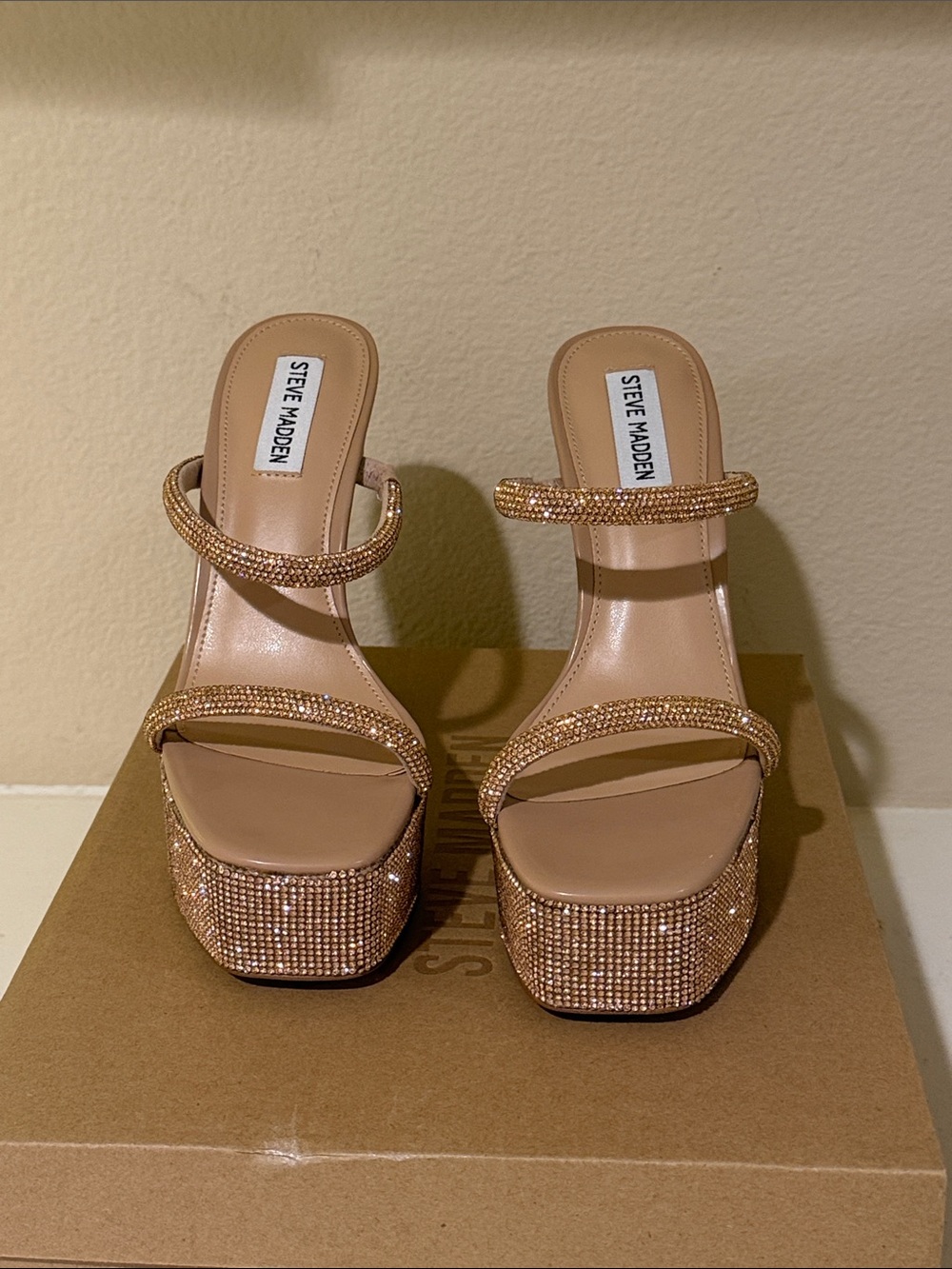 Steve Madden Blush Crystal-Embellished Platform Sandals